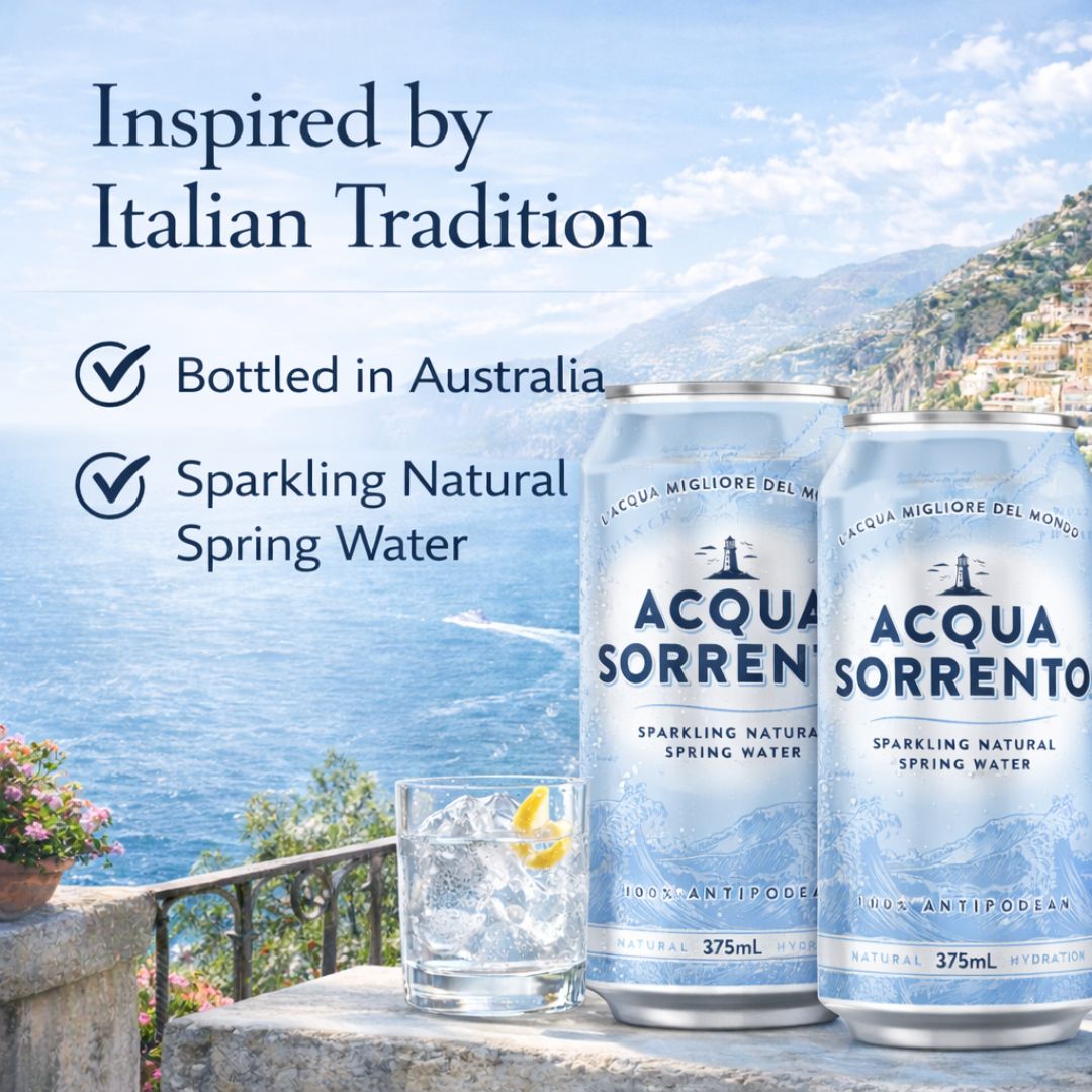 Acqua Sorrento sparkling spring water inspired by Italian tradition and bottled in Australia