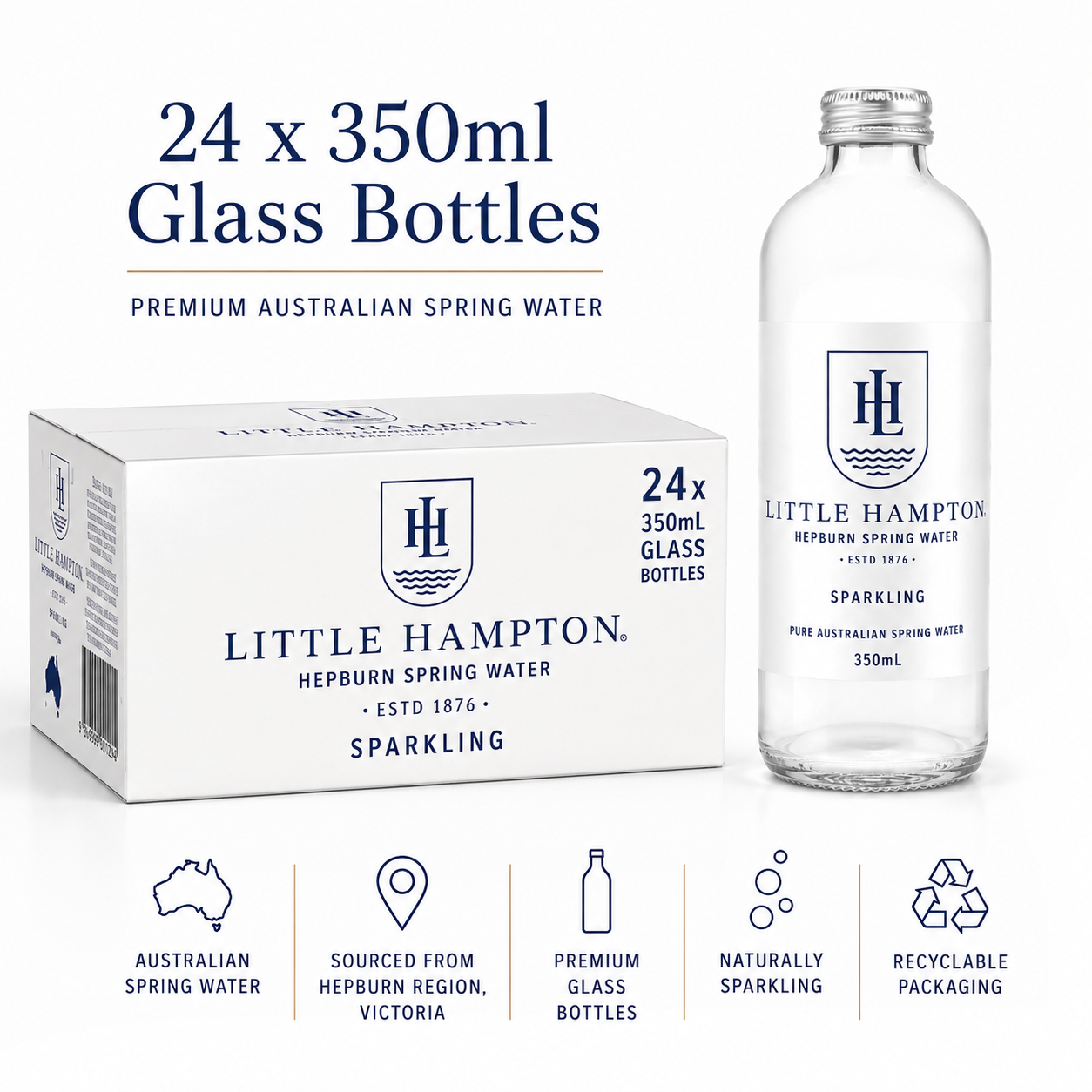 Little Hampton Australian Sparkling Spring Water 350ml Glass Bottles (24 Pack)