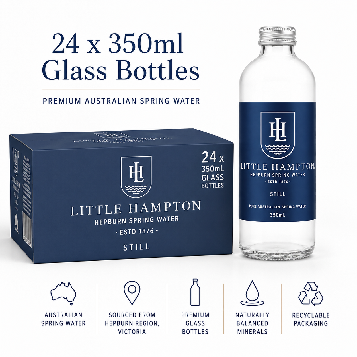 Little Hampton Australian Still Spring Water 350ml Glass Bottles (24 Pack)