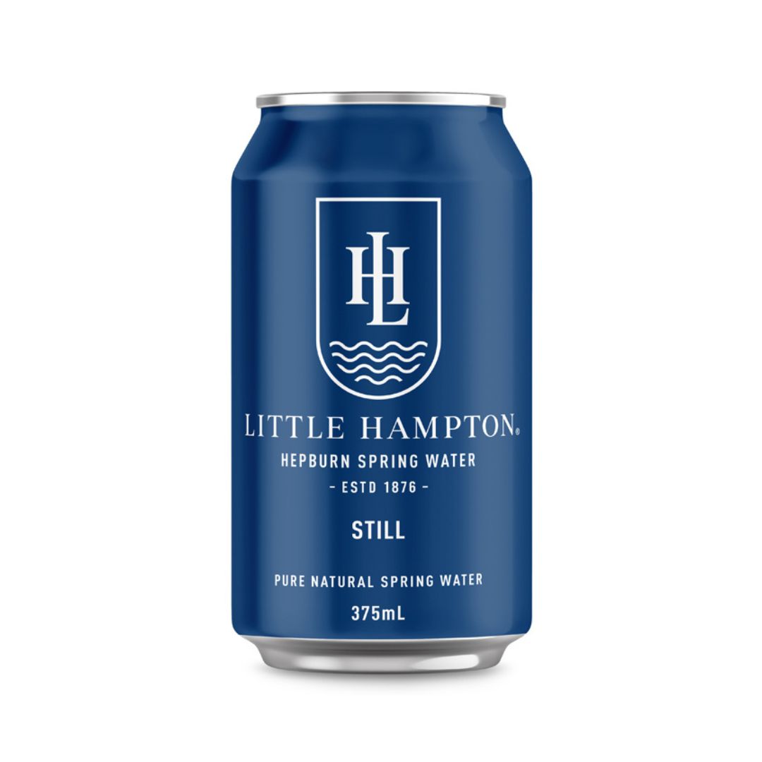 Little Hampton still spring water 375mL aluminium can premium Australian spring water on white background