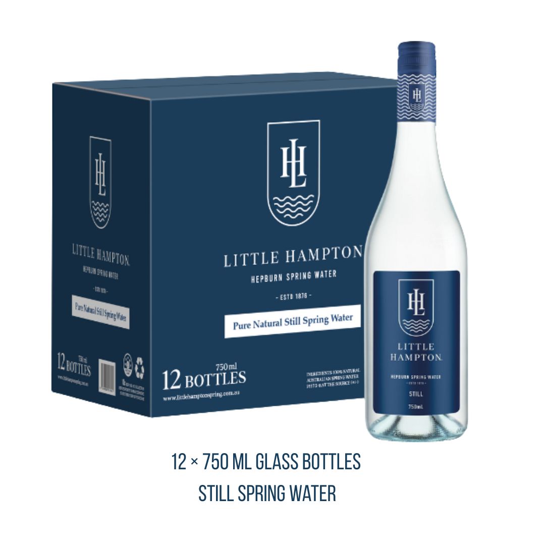 "Little Hampton still spring water 750mL glass bottle with carton packaging