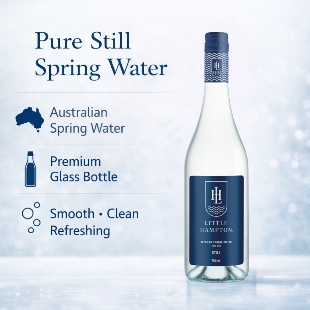 Little Hampton pure still spring water label highlighting natural quality