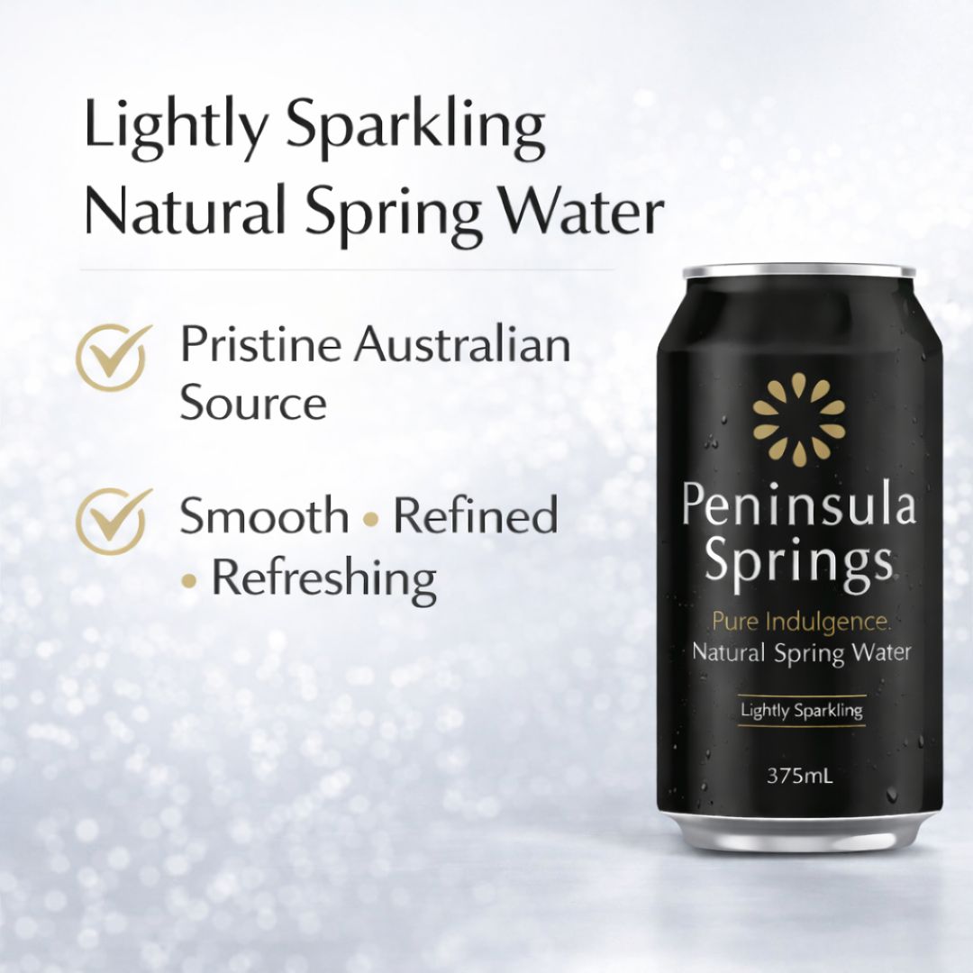Peninsula Springs lightly sparkling natural spring water highlighting smooth taste and refined carbonation