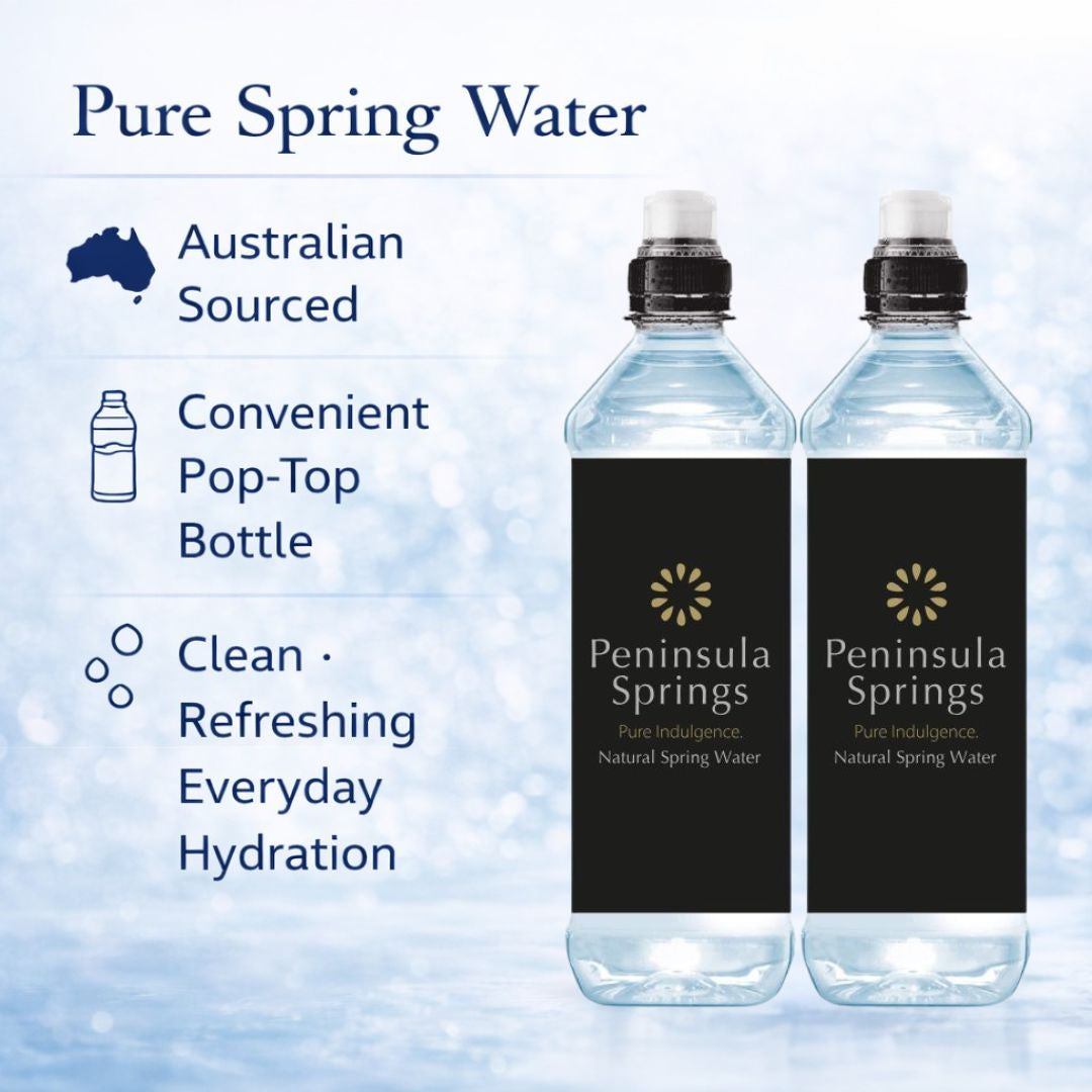 Peninsula Springs pure Australian spring water pop-top bottles highlighting everyday hydration benefits