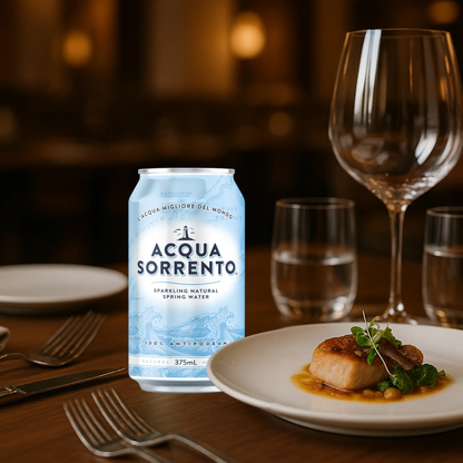 Acqua Sorrento Sparkling Water at elegant Italian dinner table setting