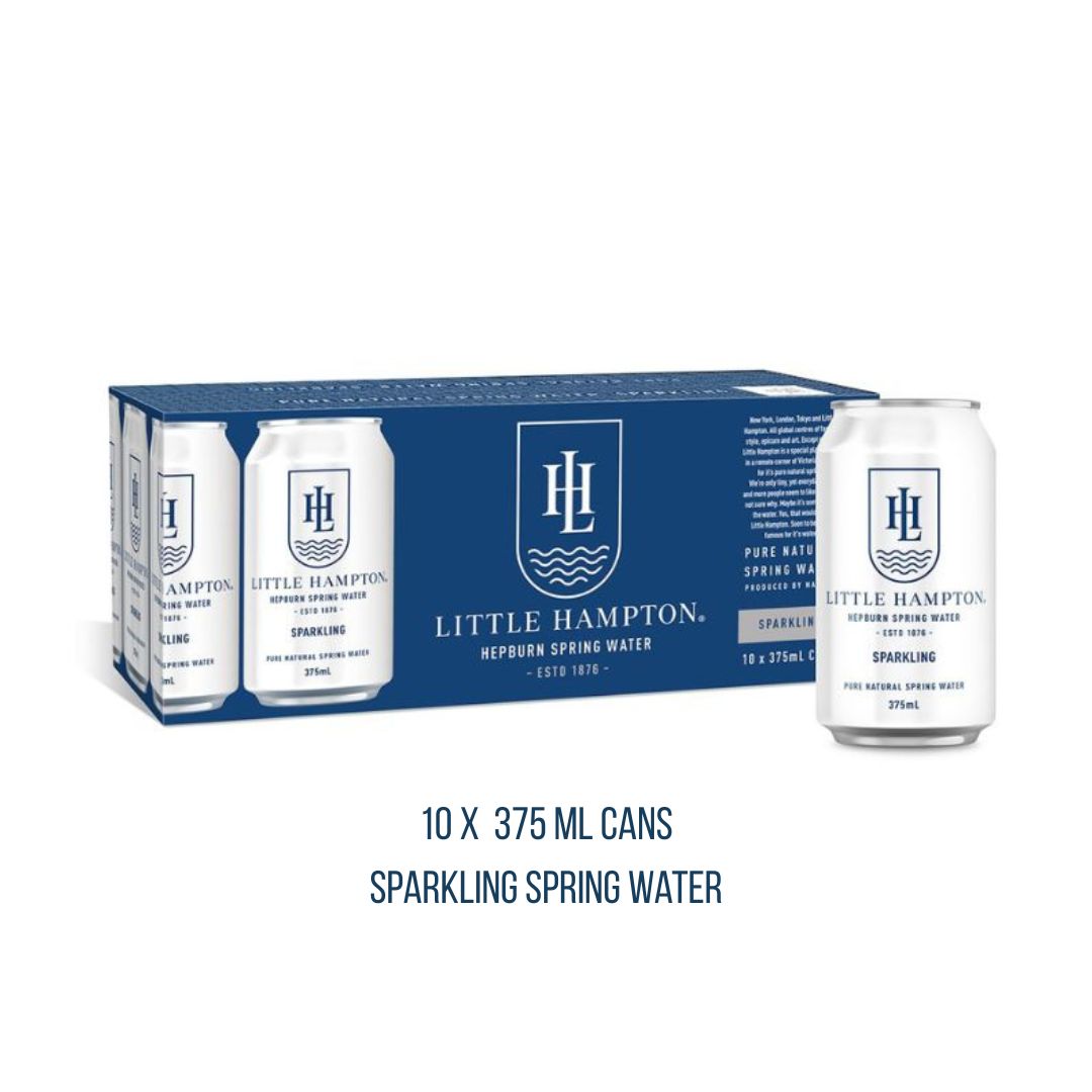 Little Hampton sparkling spring water 375mL aluminium can with carton packaging